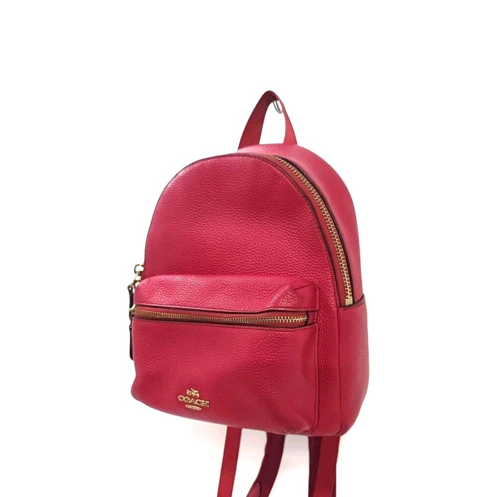 Coach Mini Charlie Backpack in Pebble Leather F38263 Red Authentic